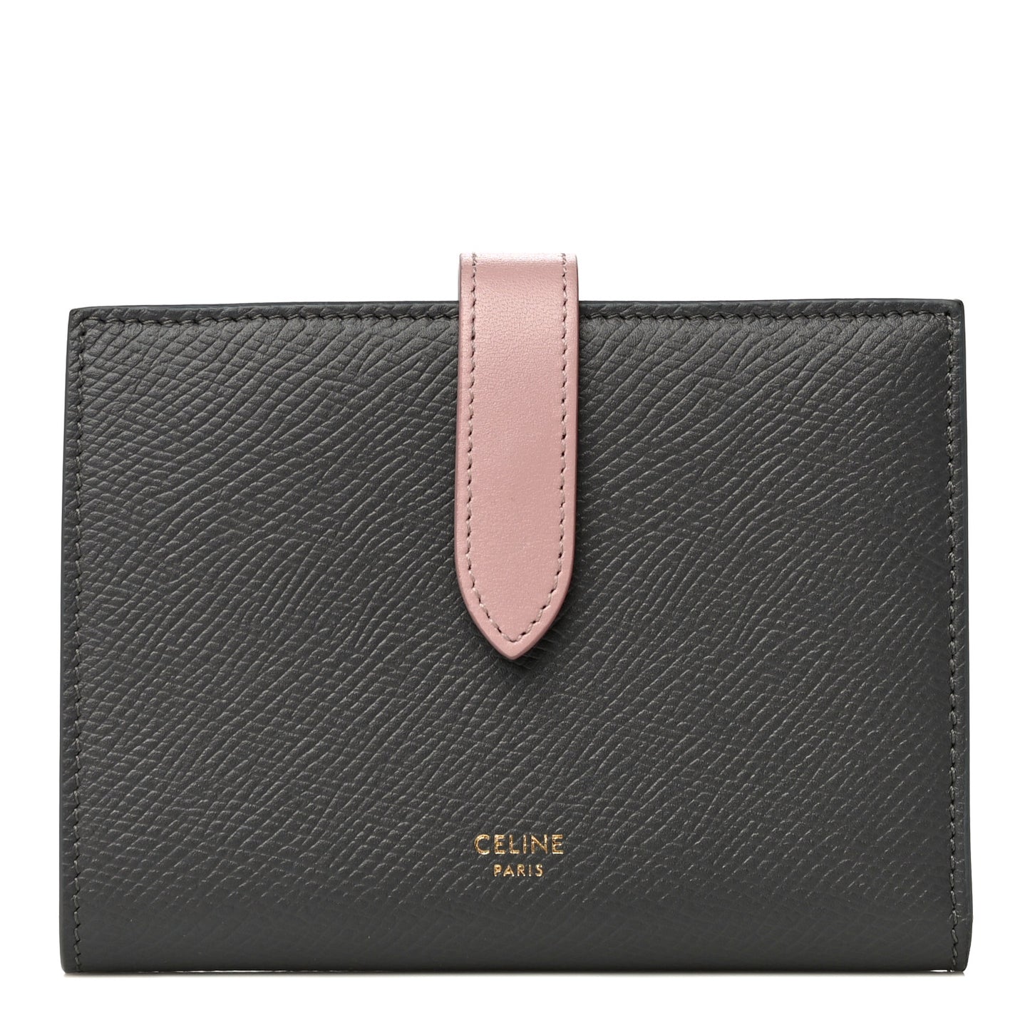 Grained Calfskin Medium Multifunction Strap Wallet Grey Vintage Pink