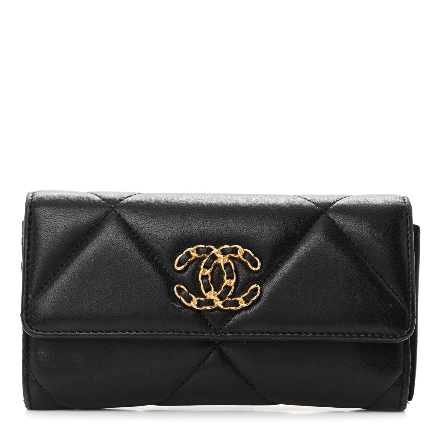 Lambskin Quilted Chanel 19 Flap Wallet Black
