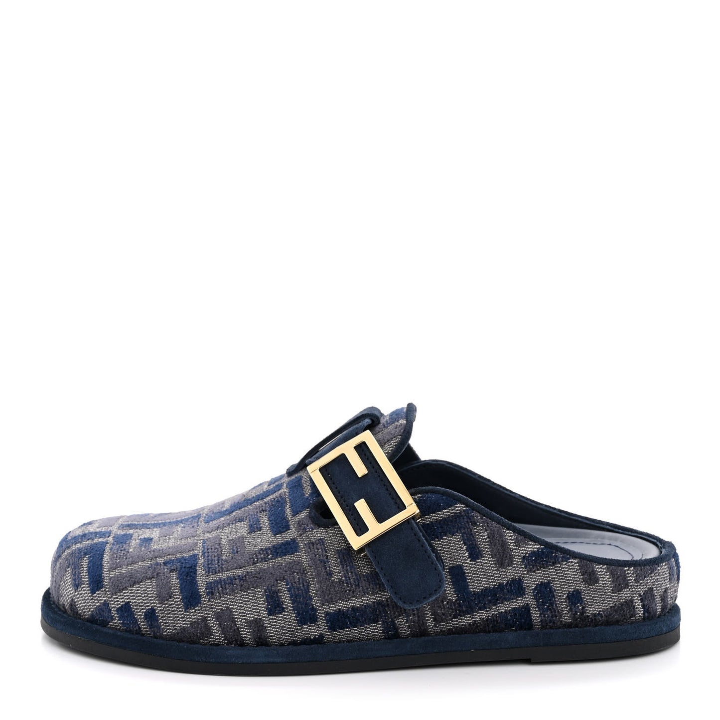 Woven Fabric FF Fendi Feel Mules 37 Grigio Blue Midnight Blue
