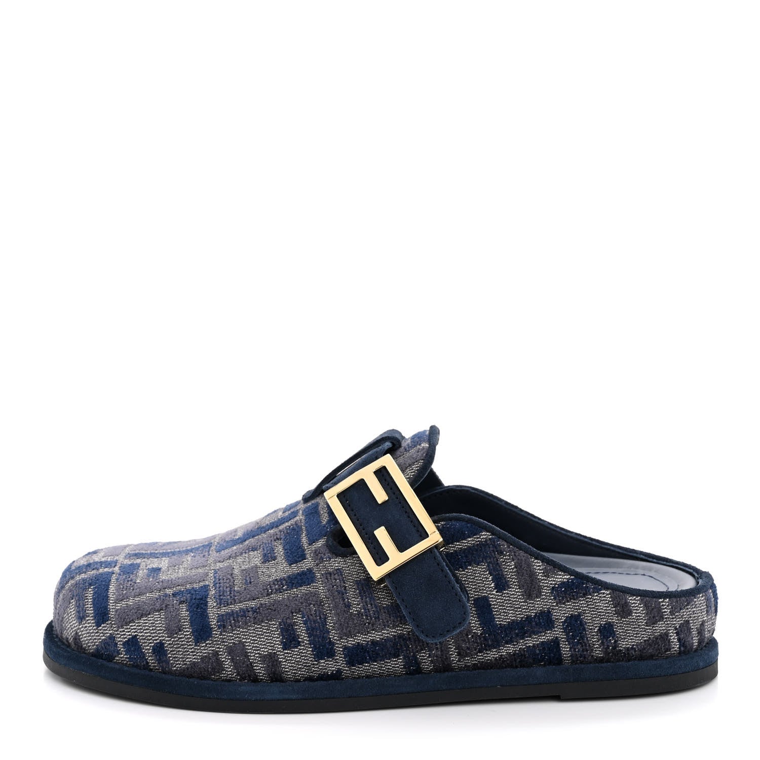 Fendi Woven Fabric FF Fendi Feel Mules 37 Grigio Blue Midnight Blue 1 of 10