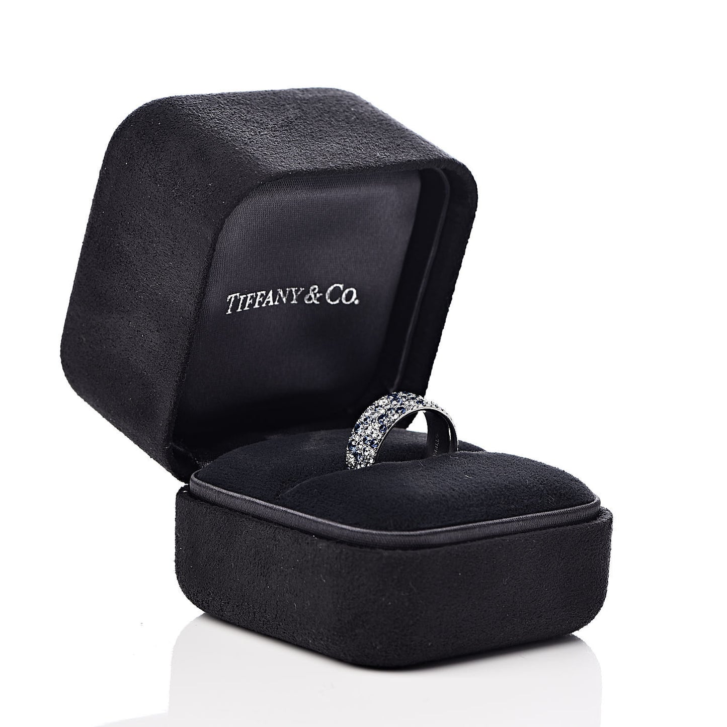 18K White Gold Diamond Blue Sapphire Metro Band Ring 49 5