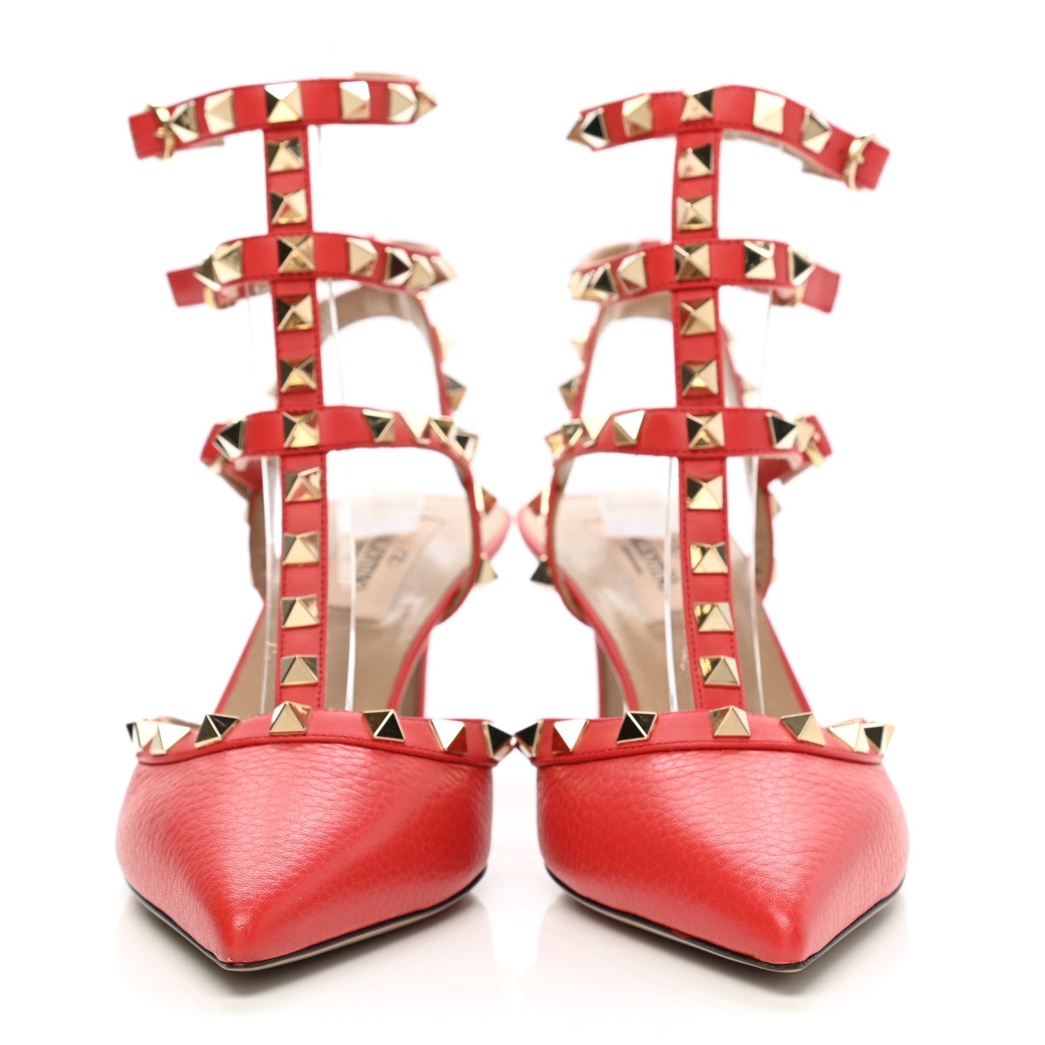 Valentino Garavani Pebbled Calfskin Rockstud Ankle Strap 65mm Pumps 36.5 Deep Coral 2 of 9