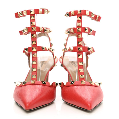Valentino Garavani Pebbled Calfskin Rockstud Ankle Strap 65mm Pumps 36.5 Deep Coral 2 of 9
