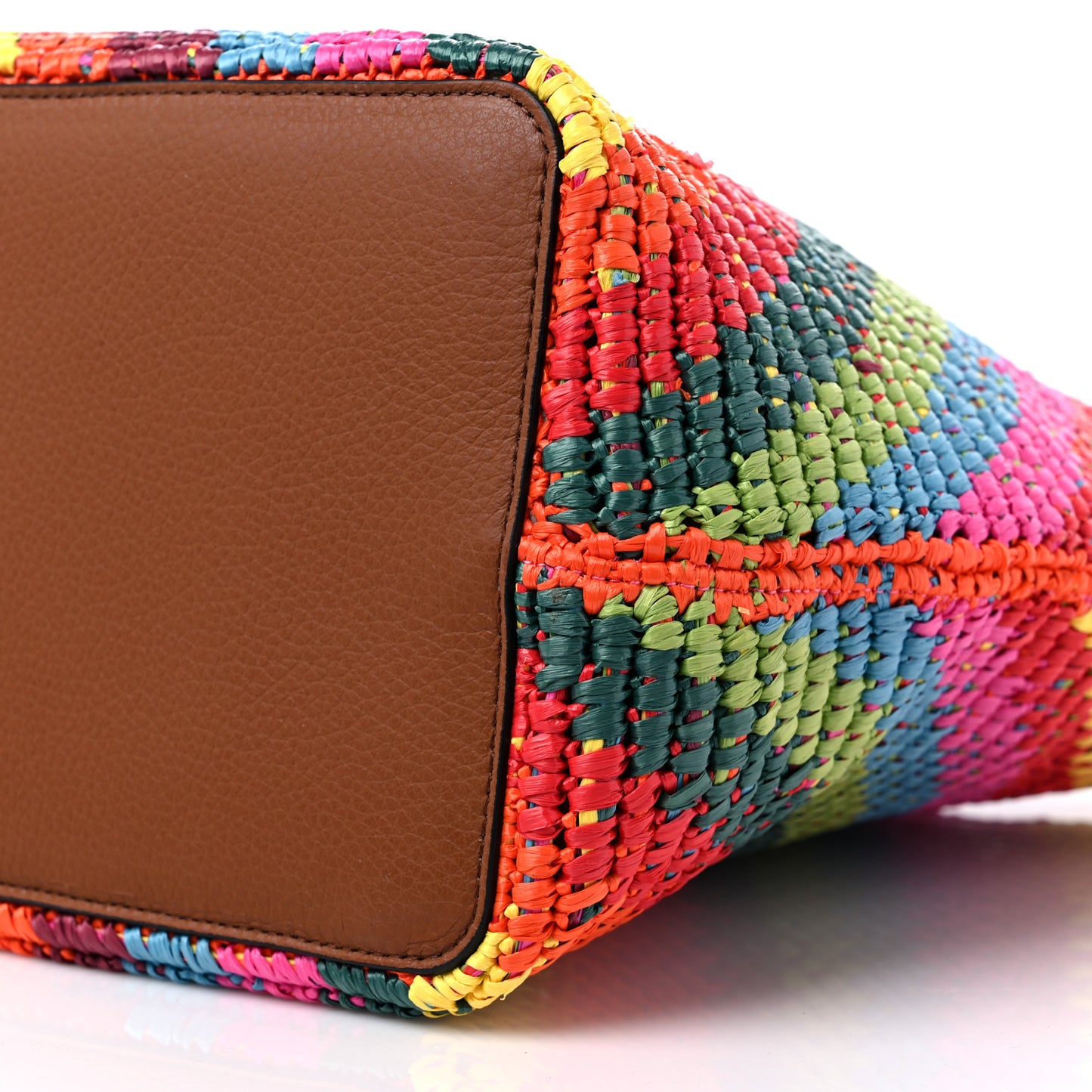 Raffia Calfskin Rockstud Summer Tote Multicolor