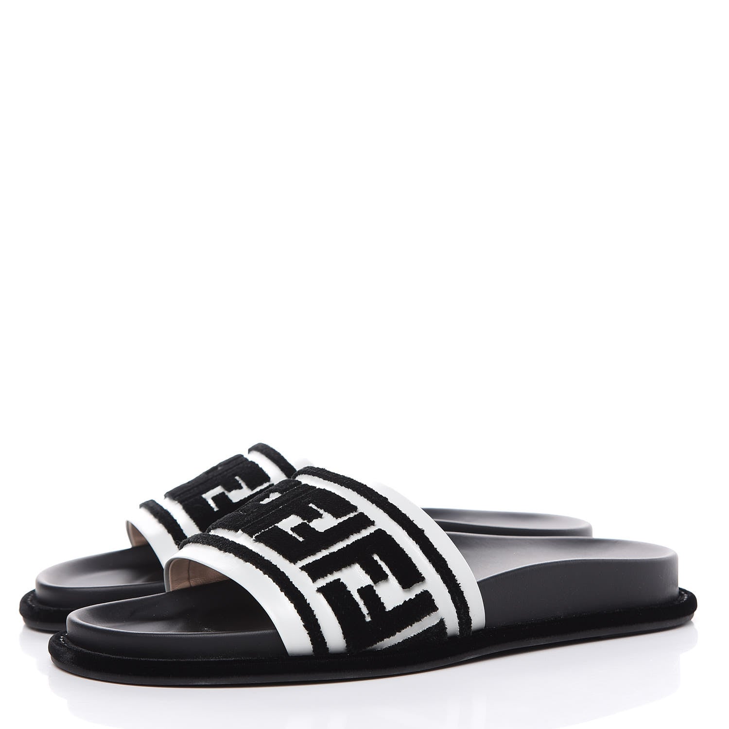 Fendi Velvet FF Reloaded Slide Sandals 38.5 Black White 3 of 10