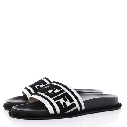Fendi Velvet FF Reloaded Slide Sandals 38.5 Black White 3 of 10
