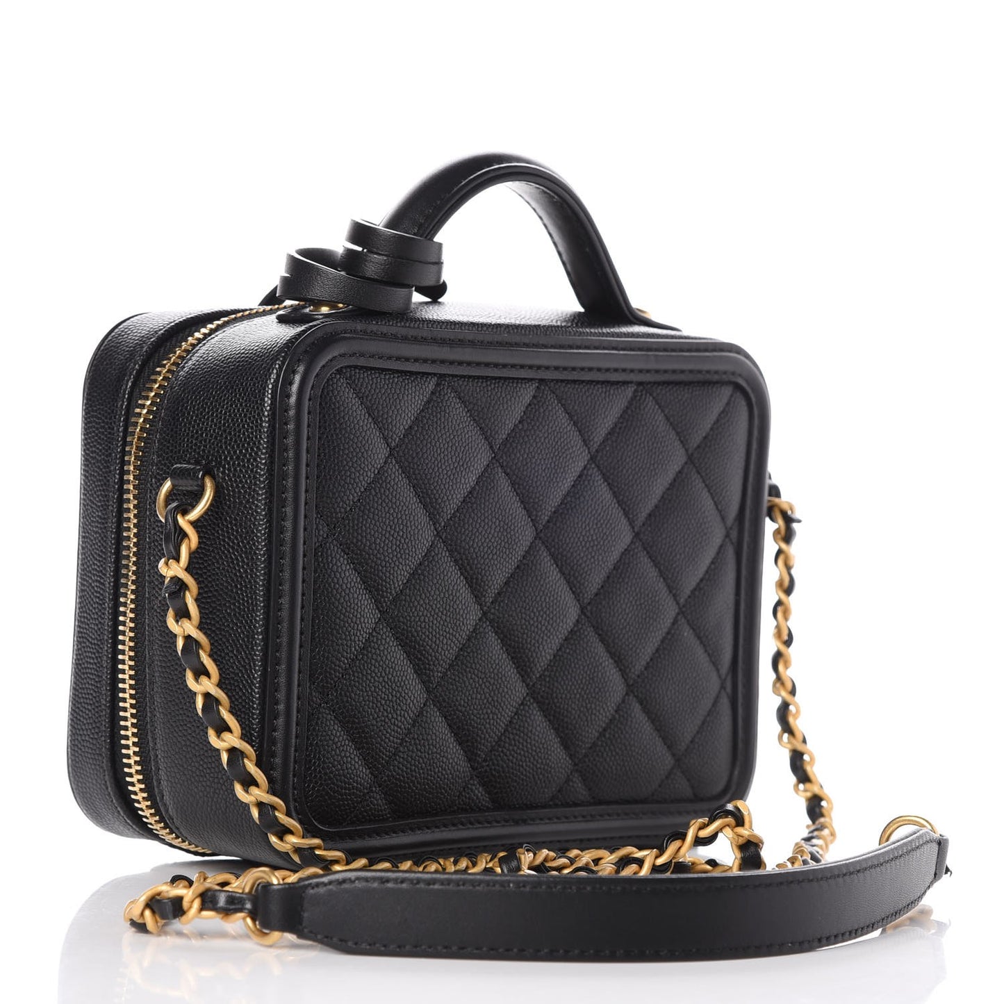 Caviar Quilted Small CC Filigree Vanity Case Black