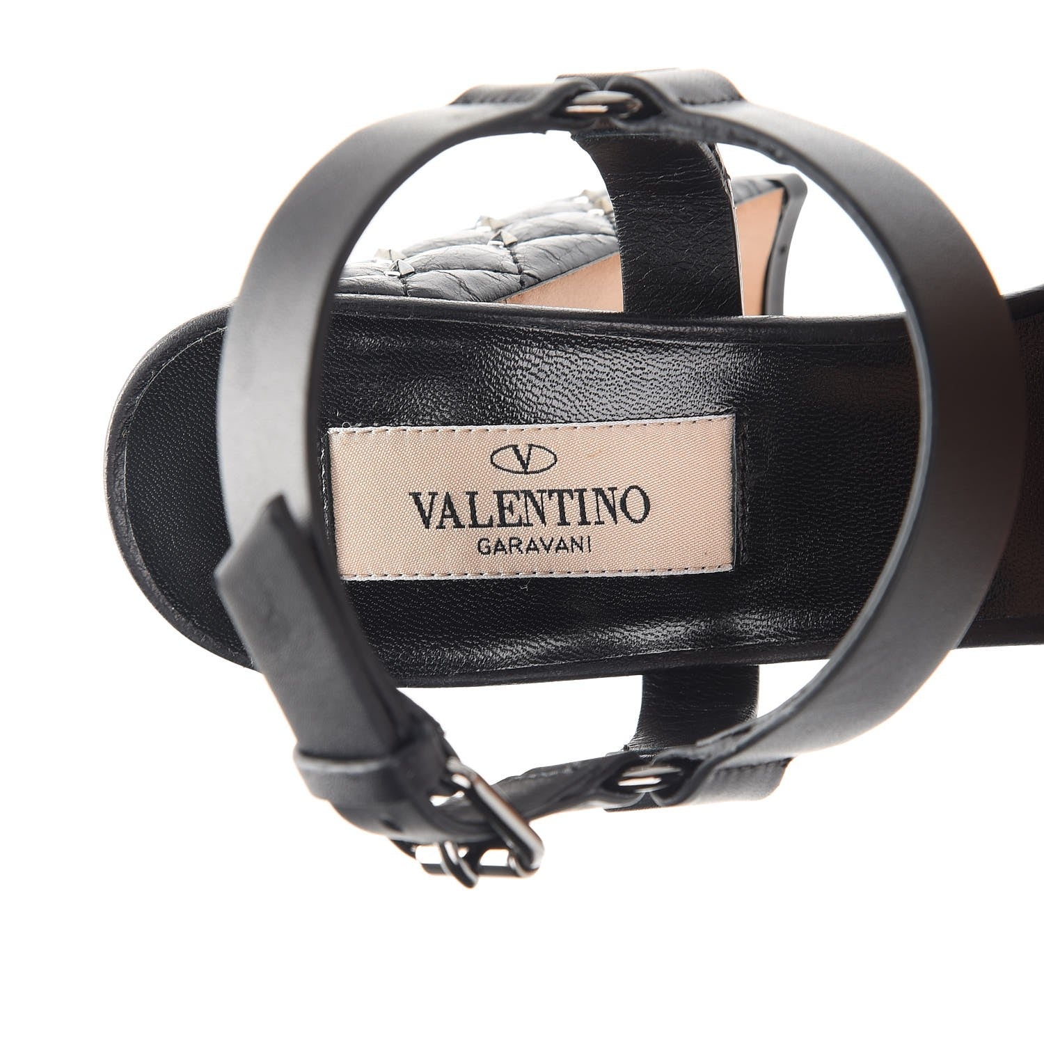 Valentino Garavani Calfskin Craquele Nappa Rockstud Spike 90mm Ankle Strap Sandals 39 Black 7 of 9