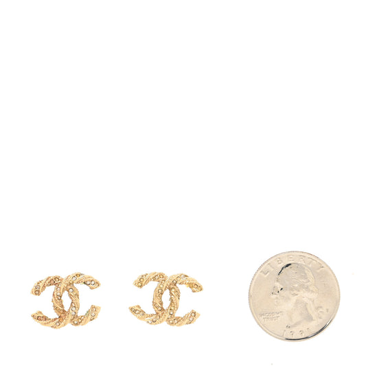 Crystal Twisted CC Earrings Gold