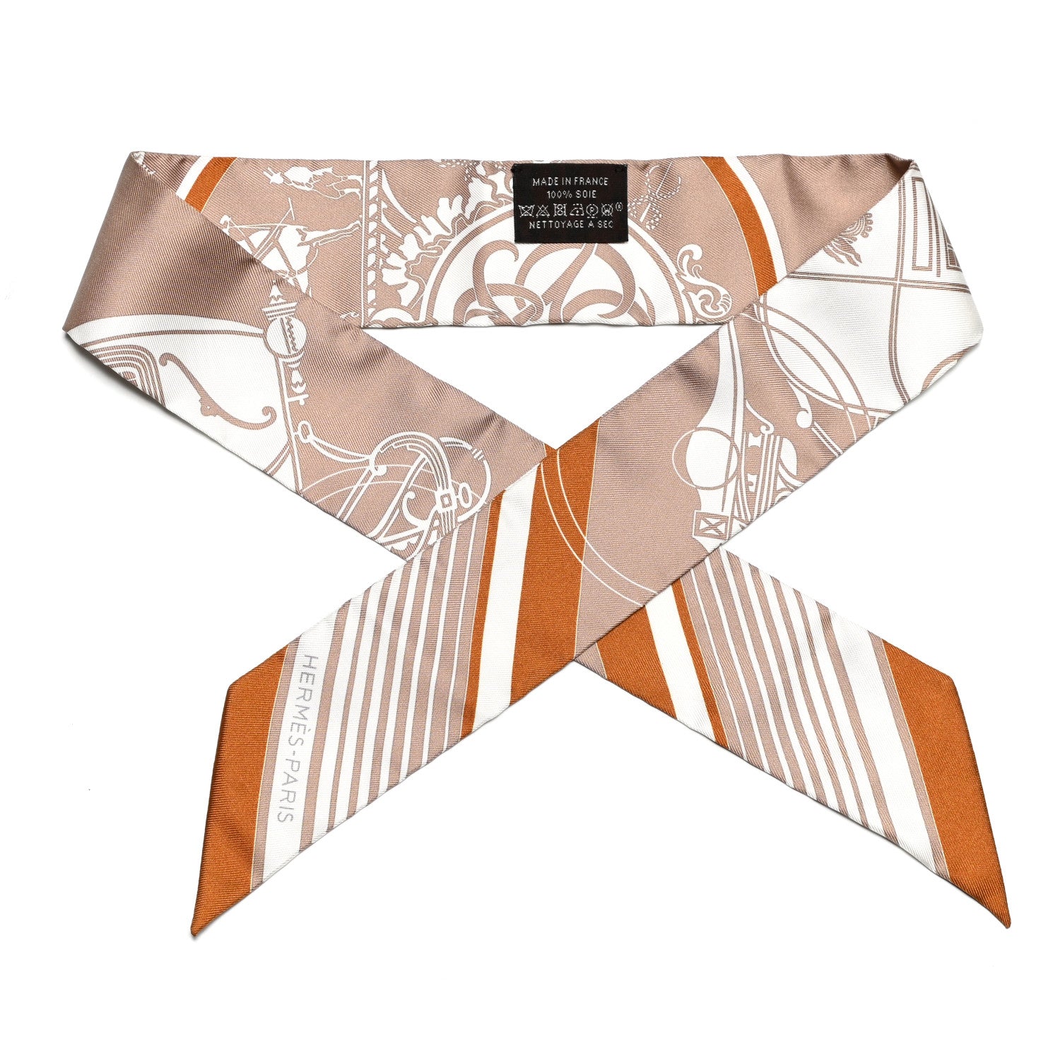 Hermes Silk Ex-Libris Twilly Beige White Caramel 1 of 4