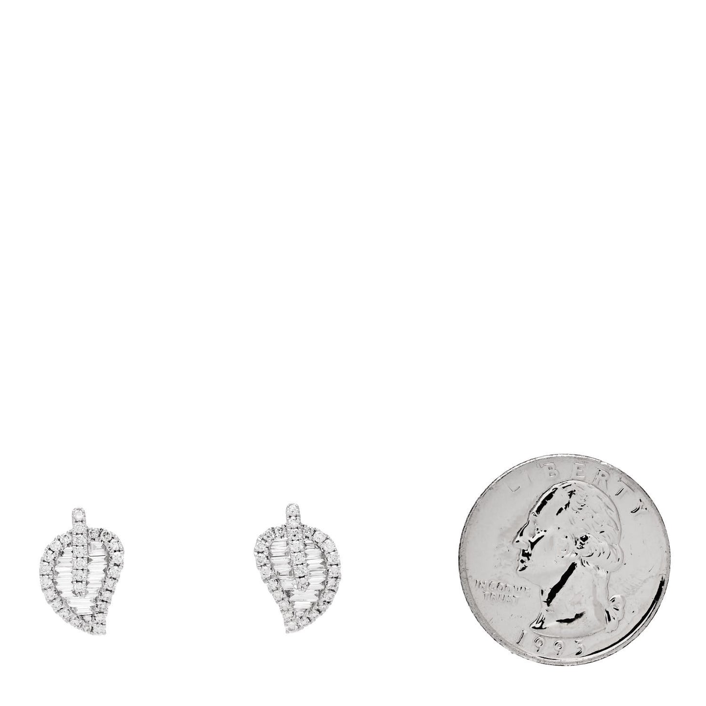 18K White Gold Diamond Small Leaf Stud Earrings
