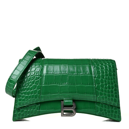 Balenciaga Shiny Calfskin Crocodile Embossed Small Hourglass Sling Shoulder Bag Leaf Green 1 of 4