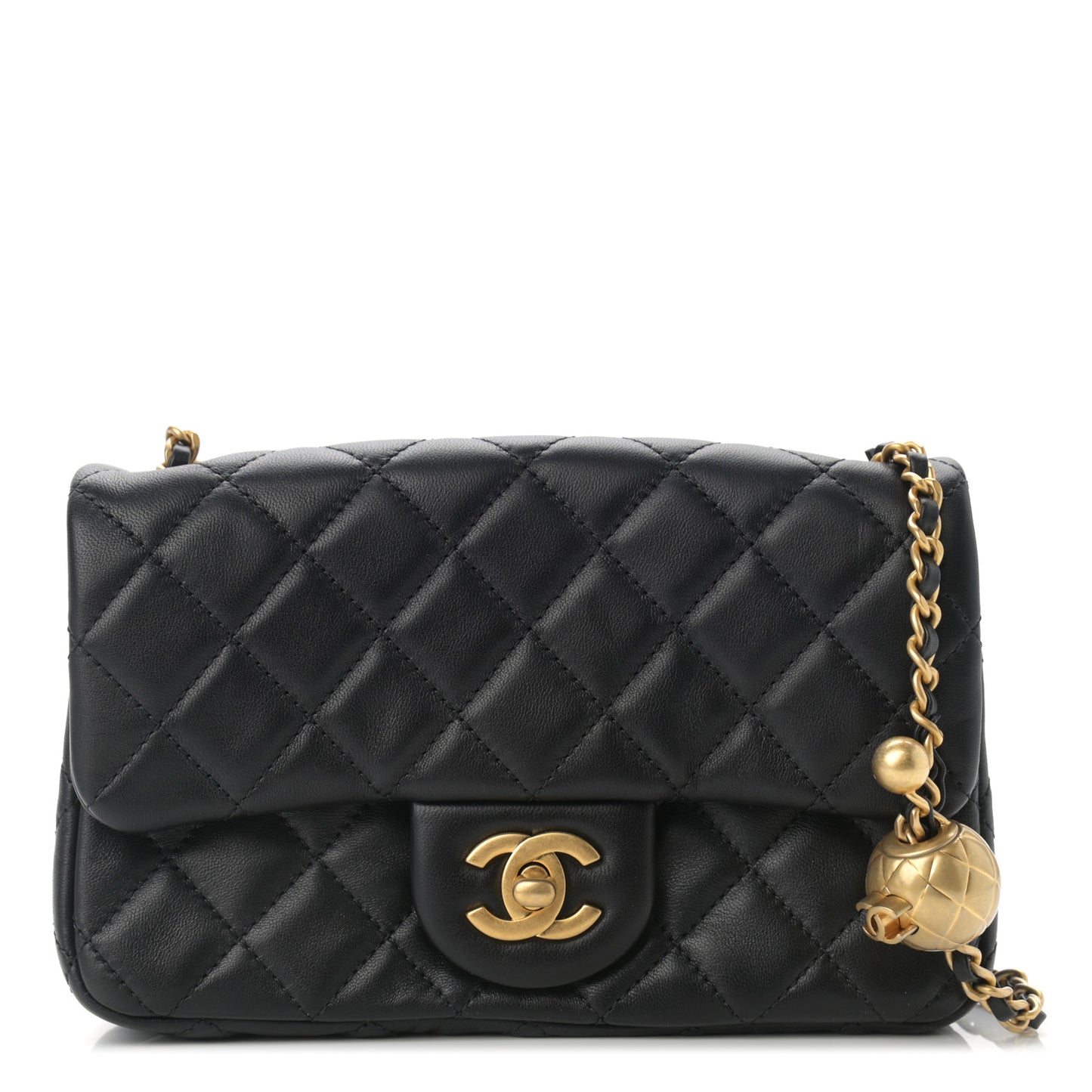 Lambskin Quilted Mini Rectangular Pearl Crush Flap Black