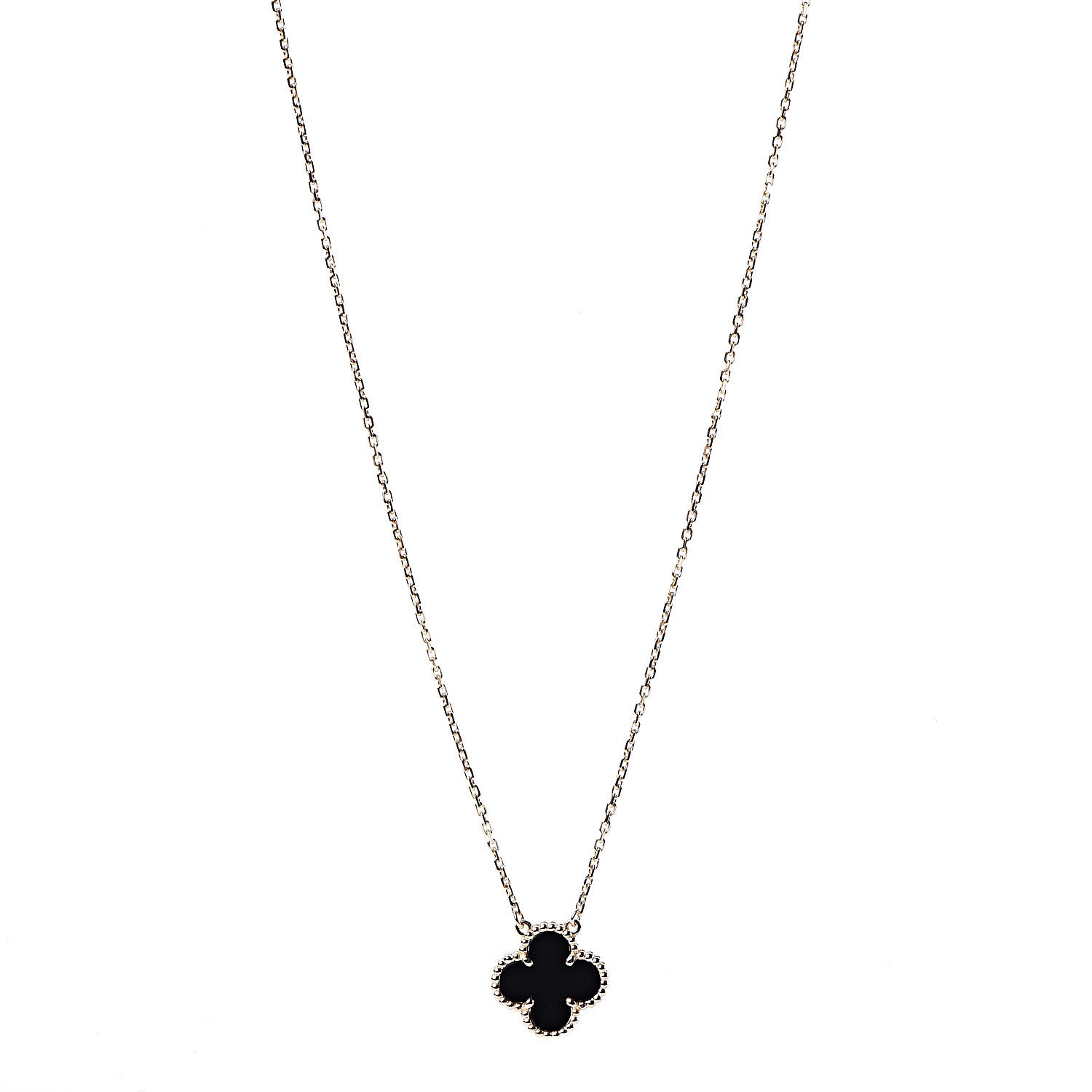 Van Cleef & Arpels 18K Yellow Gold Black Onyx Vintage Alhambra Pendant Necklace 1 of 8