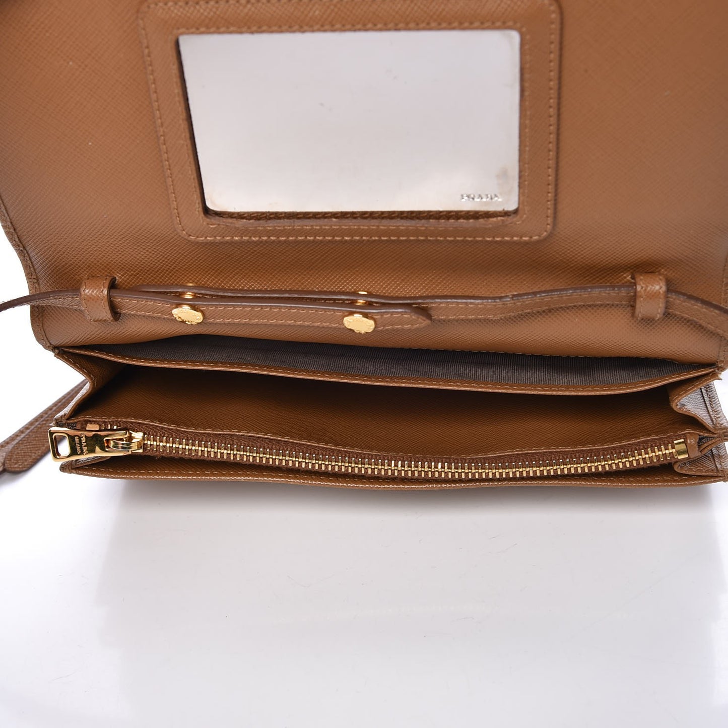 Saffiano Metal Flap Wallet Caramel