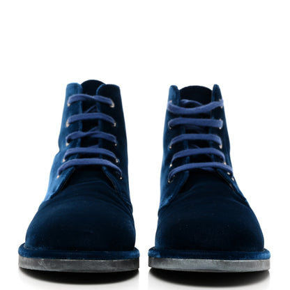 Chanel Velvet CC Lace Up Boots 37 Blue 2 of 8