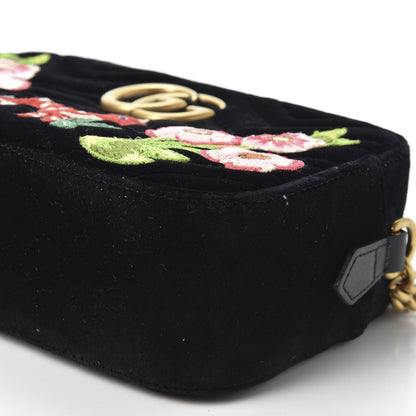 Gucci Velvet Matelasse Deer Embroidered Small GG Marmont Chain Shoulder Bag Black 6 of 9