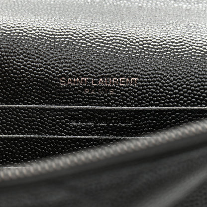 Saint Laurent Grain De Poudre Matelasse Chevron Monogram Monochrome Envelope Chain Wallet Black 5 of 7
