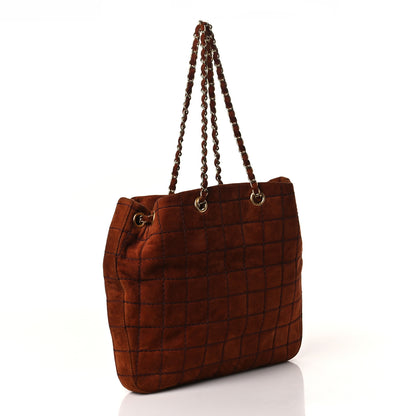 Chanel Suede Stitched Chocolate Bar Drawstring Tote Brown 2 of 8