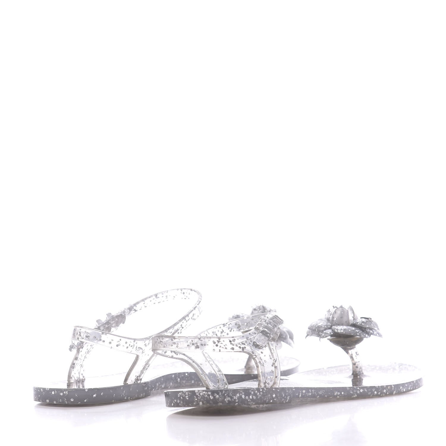 Chanel Jelly Camellia Glitter Thong Sandals 38 Silver 4 of 7