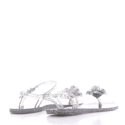 Chanel Jelly Camellia Glitter Thong Sandals 38 Silver 4 of 7