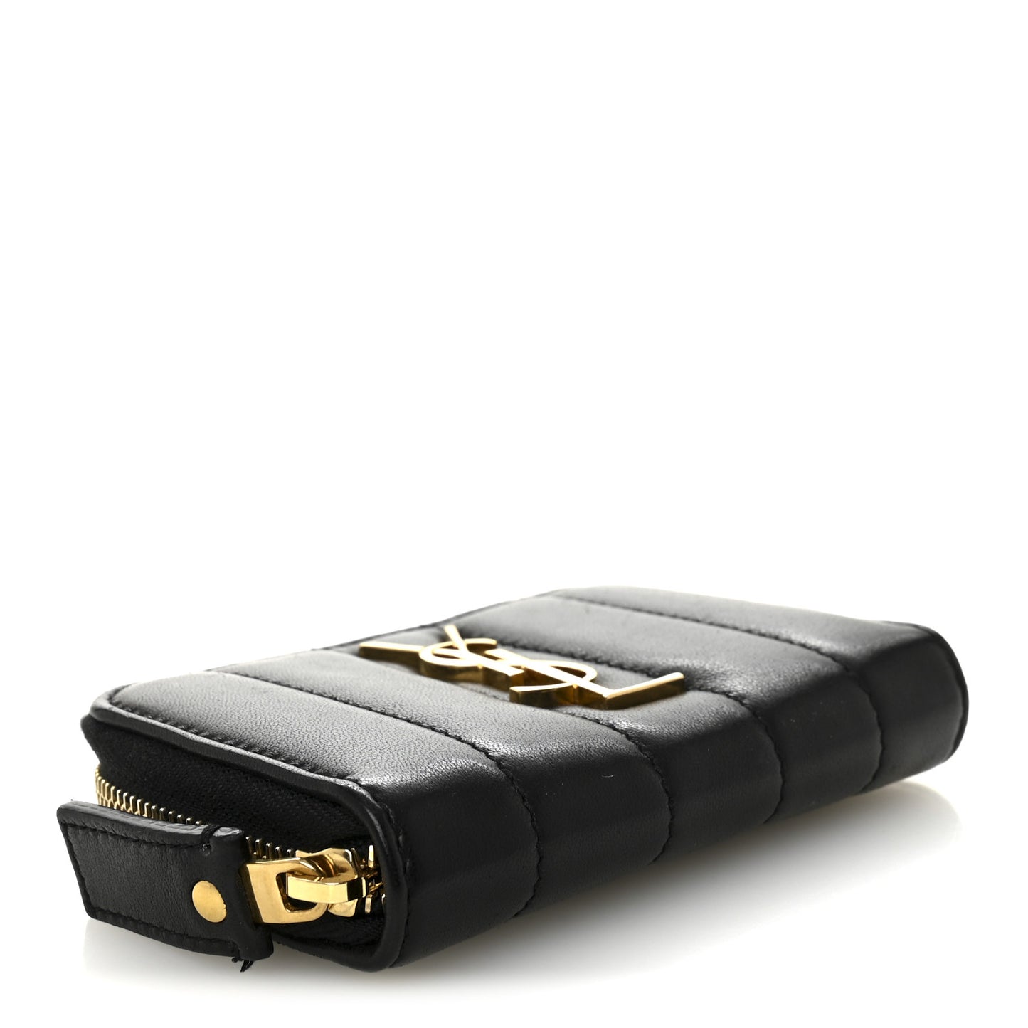 Lambskin Matelasse Monogram Vicky Zip Around Card Holder Black