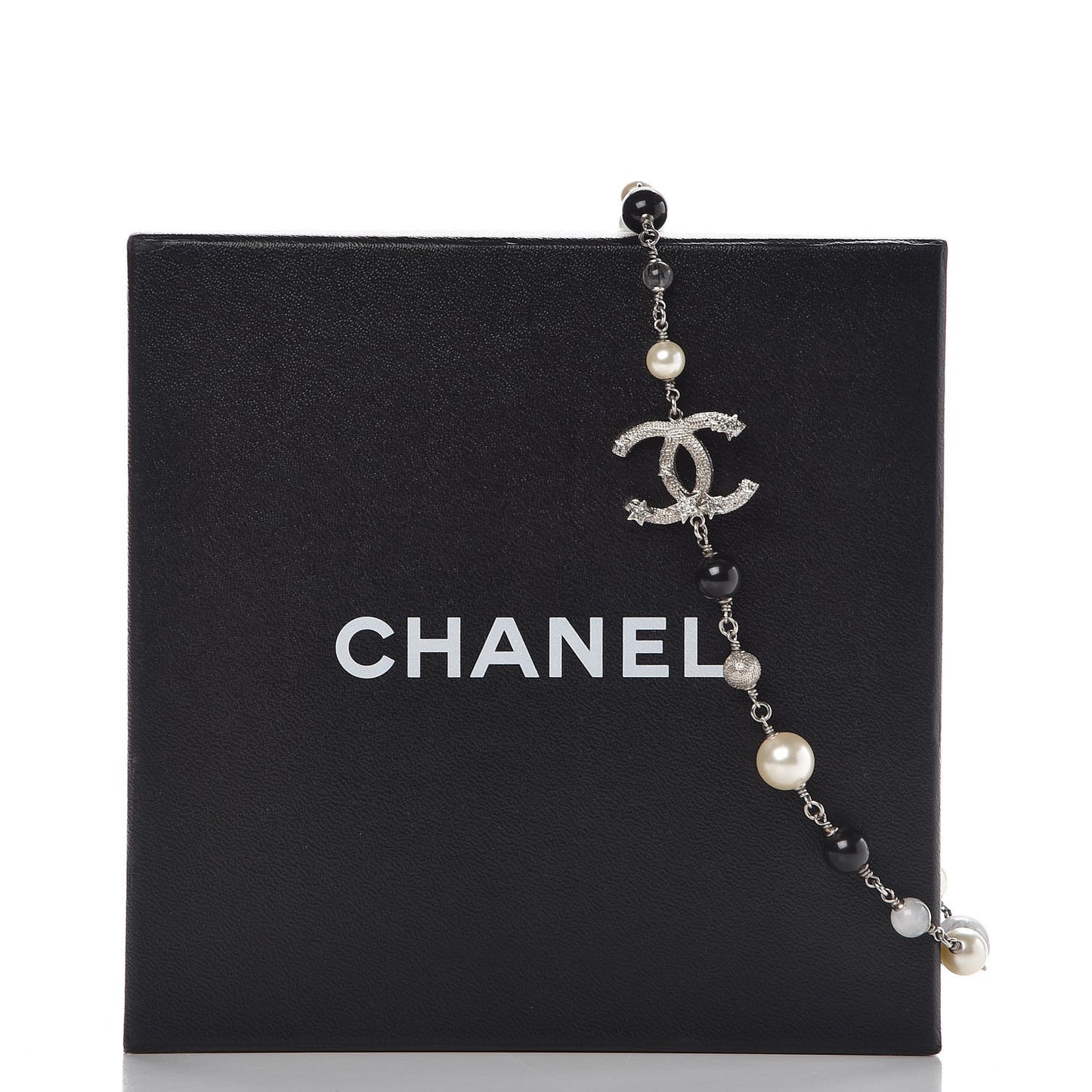Ruthenium Pearl Beaded CC Short Necklace Black