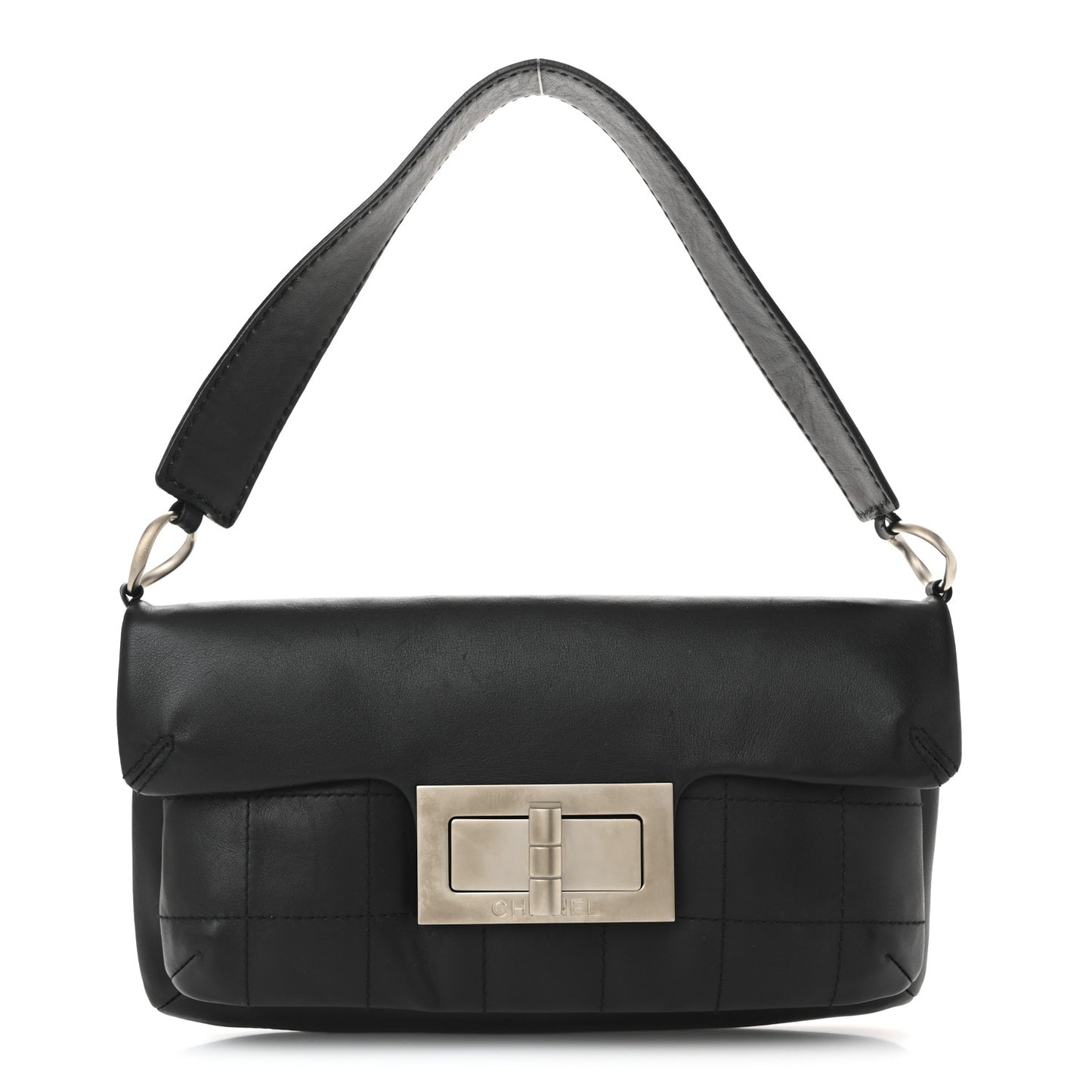 Calfskin Square Stitched Mademoiselle Shoulder Bag Black