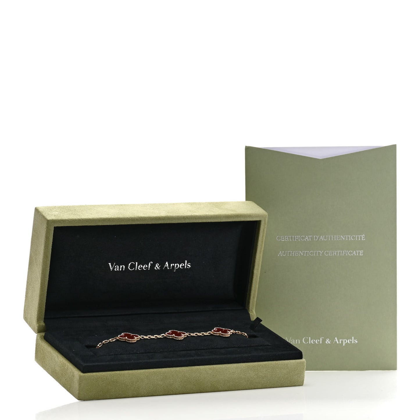 18K Yellow Gold Carnelian 5 Motifs Vintage Alhambra Bracelet