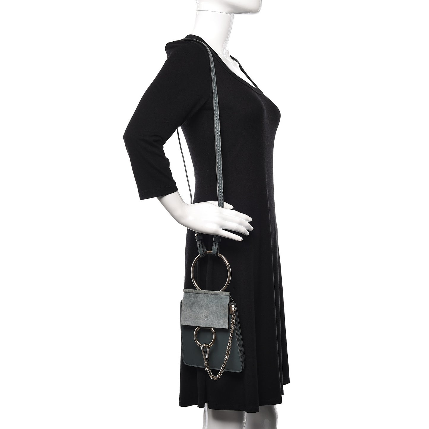Suede Calfskin Mini Faye Bracelet Bag Cloudy Blue