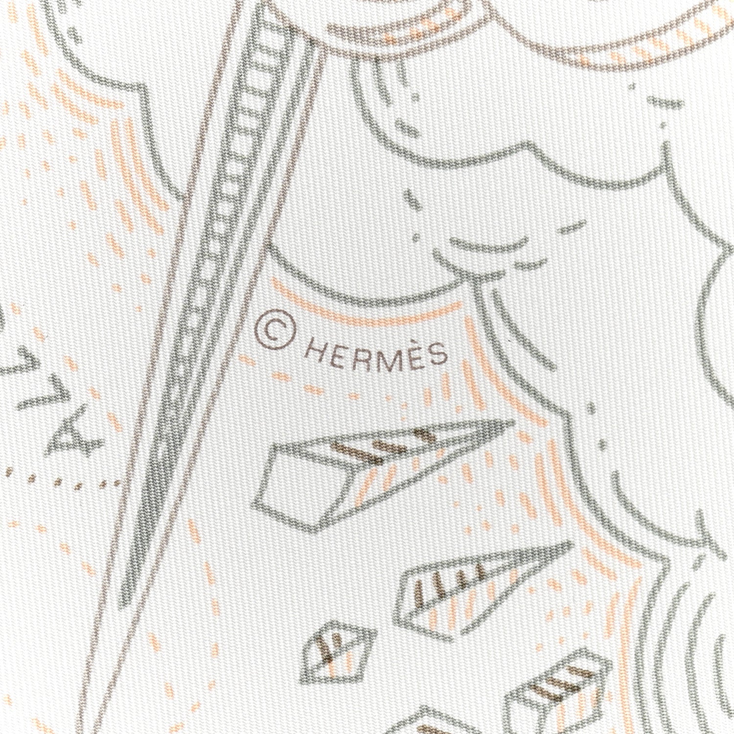Hermes Silk Please Hold The Line Scarf 90 White Rose Nacre Vert de Gris 4 of 4