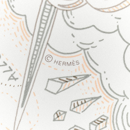 Hermes Silk Please Hold The Line Scarf 90 White Rose Nacre Vert de Gris 4 of 4