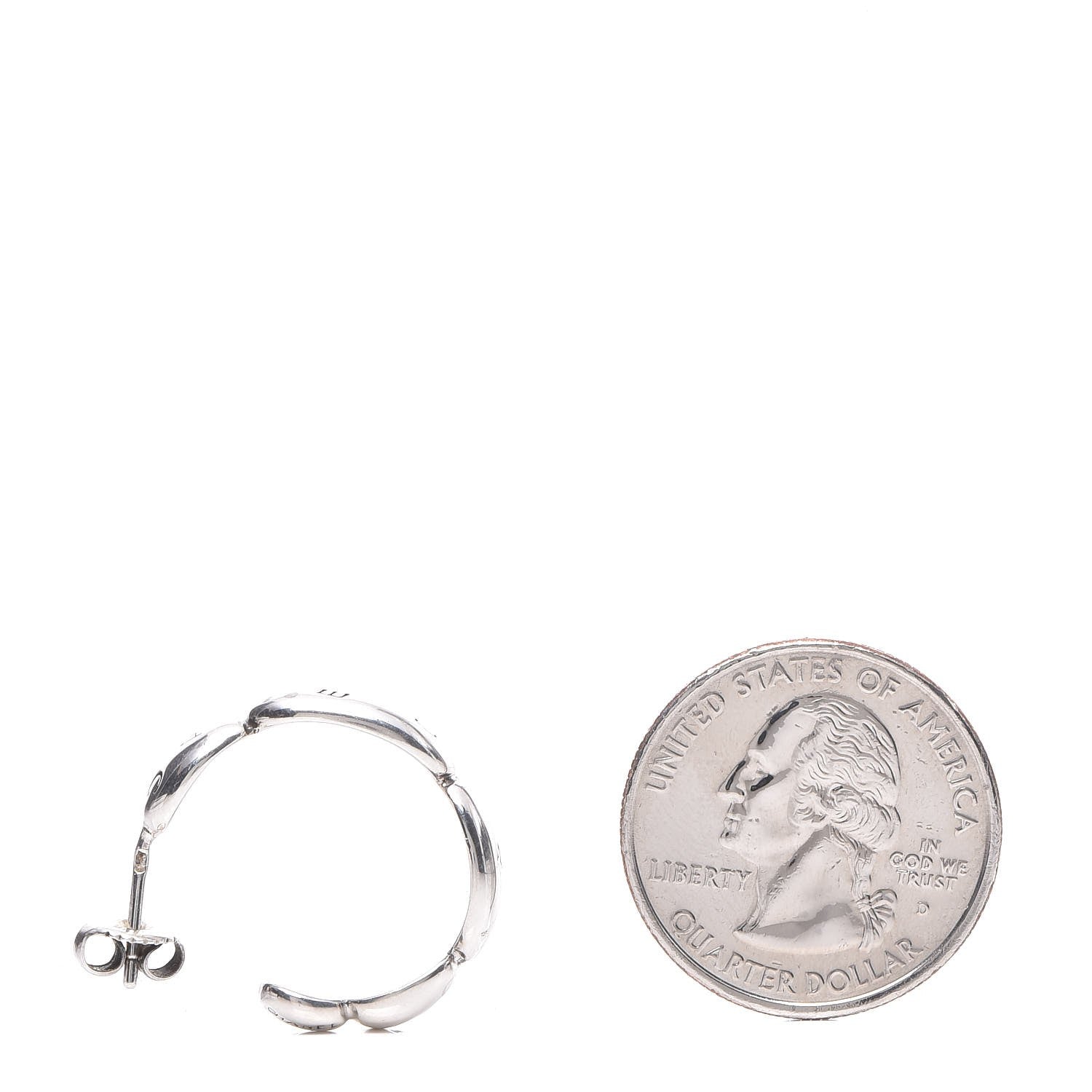 Chanel Logo Engraved Half Hoop Earrings Silver 2 of 4
