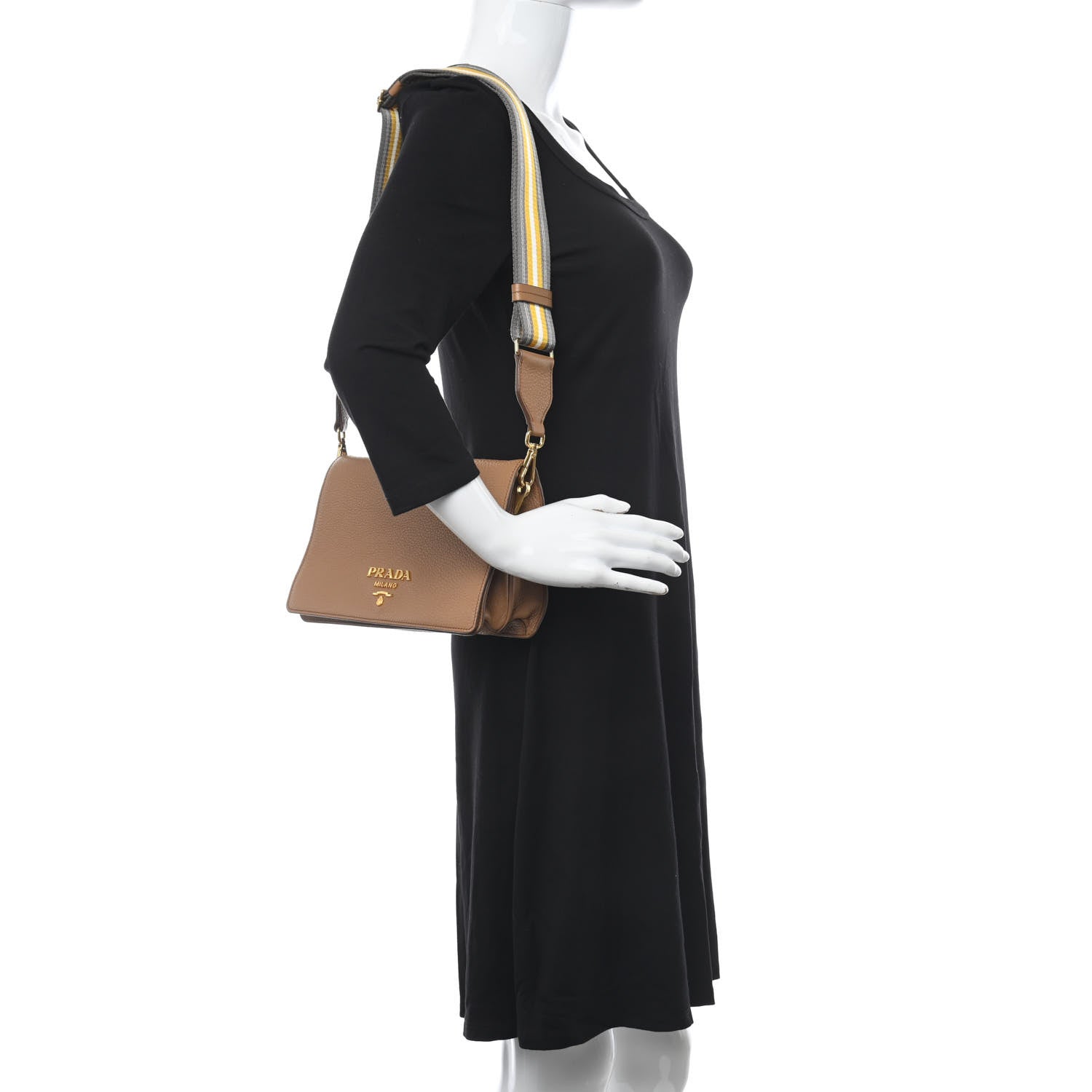 Prada Vitello Daino Flap Crossbody Caramel 3 of 9