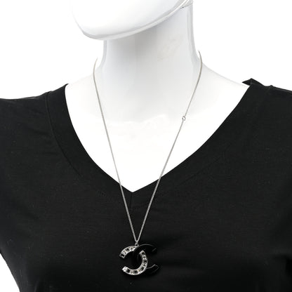 Chanel Resin Crystal Baguette CC Necklace Silver Black 2 of 6
