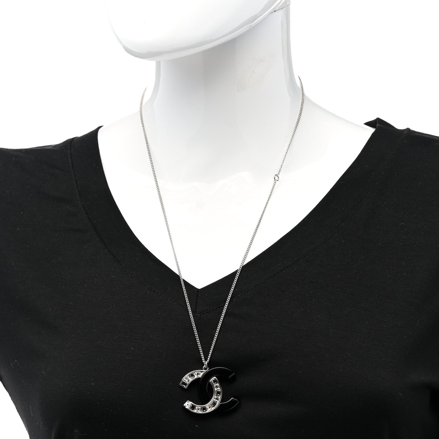 Resin Crystal Baguette CC Necklace Silver Black