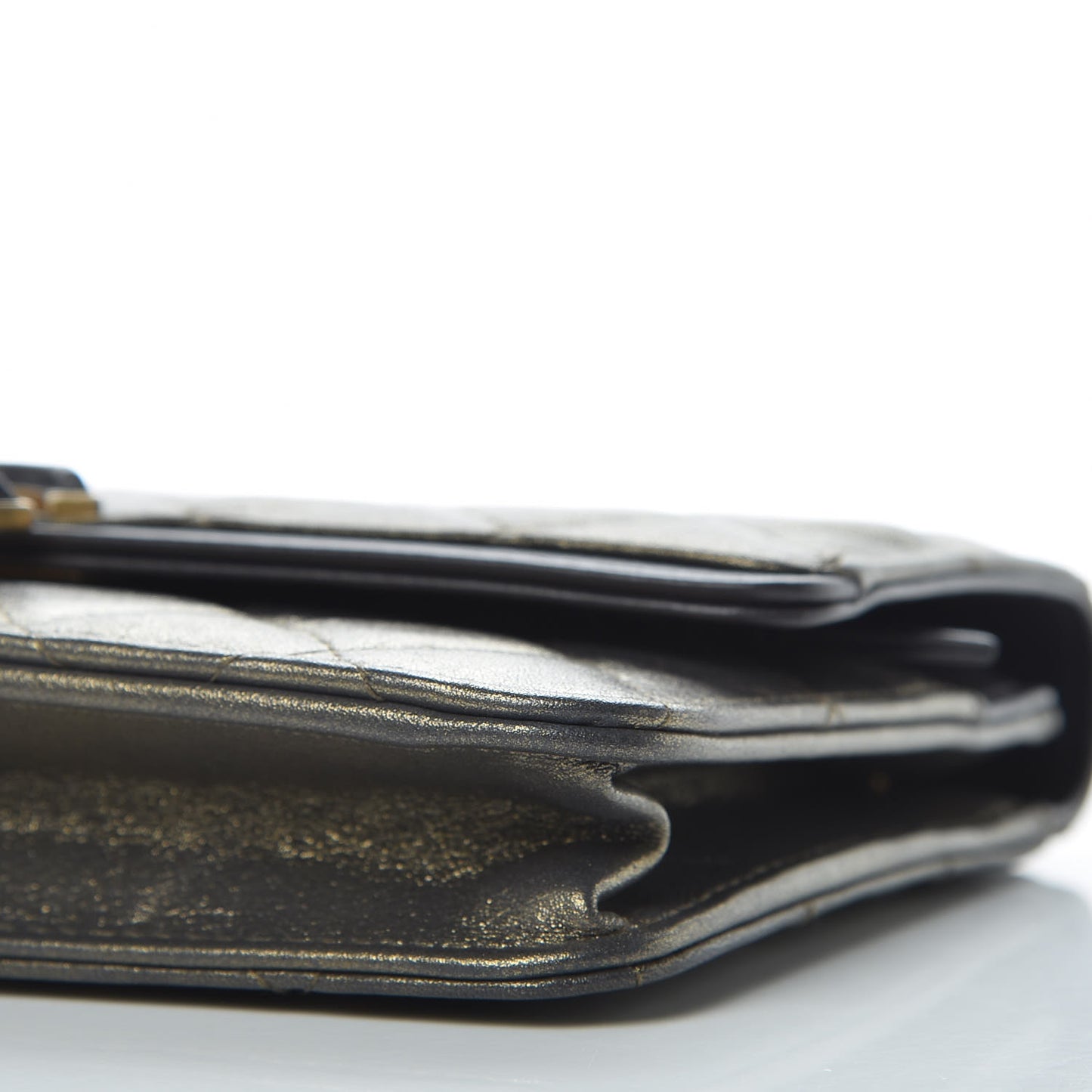 Metallic Calfskin Lambskin Quilted CC Chic Wallet on Chain WOC Dark Gold Grey