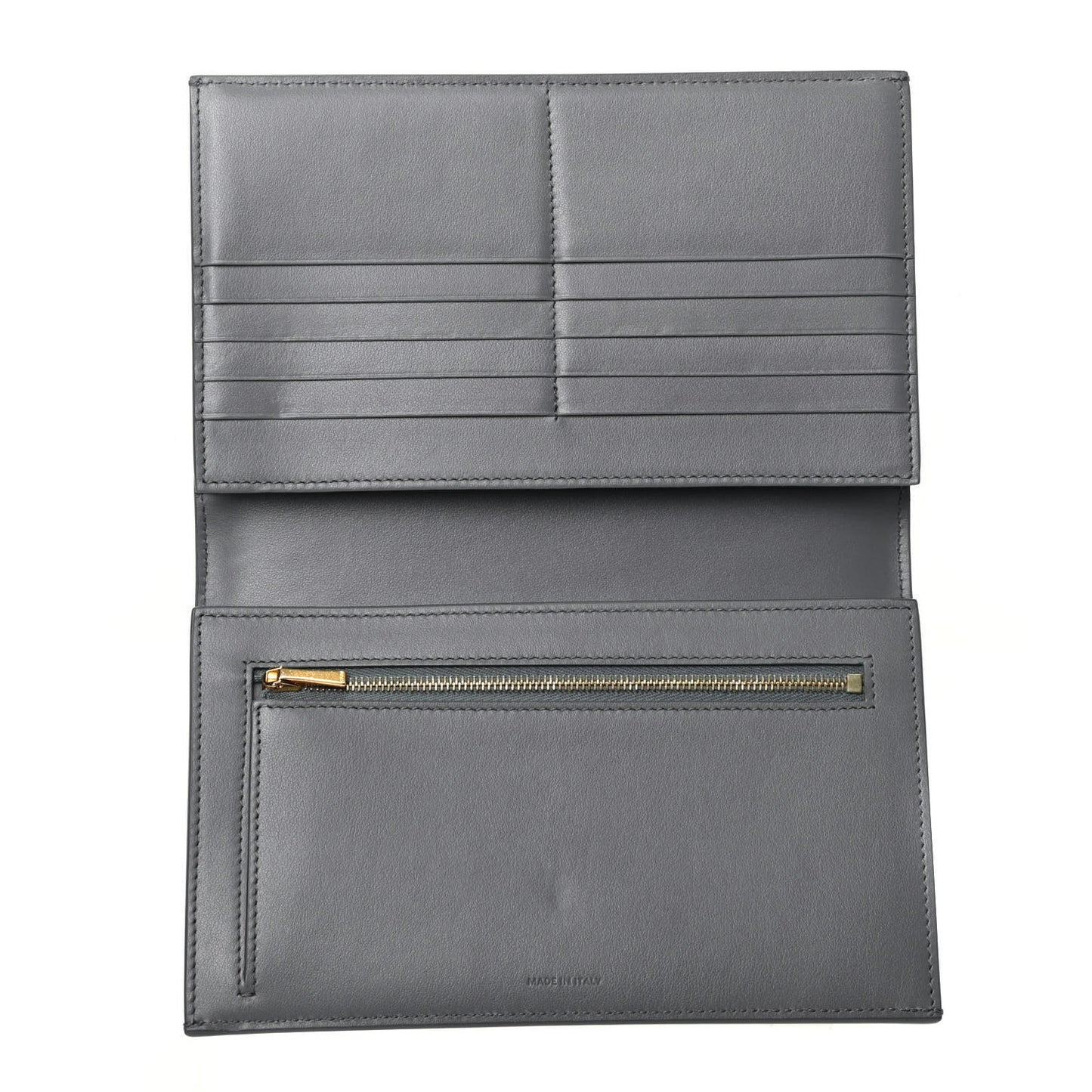 Grained Calfskin Large Multifunction Strap Wallet Medium Grey