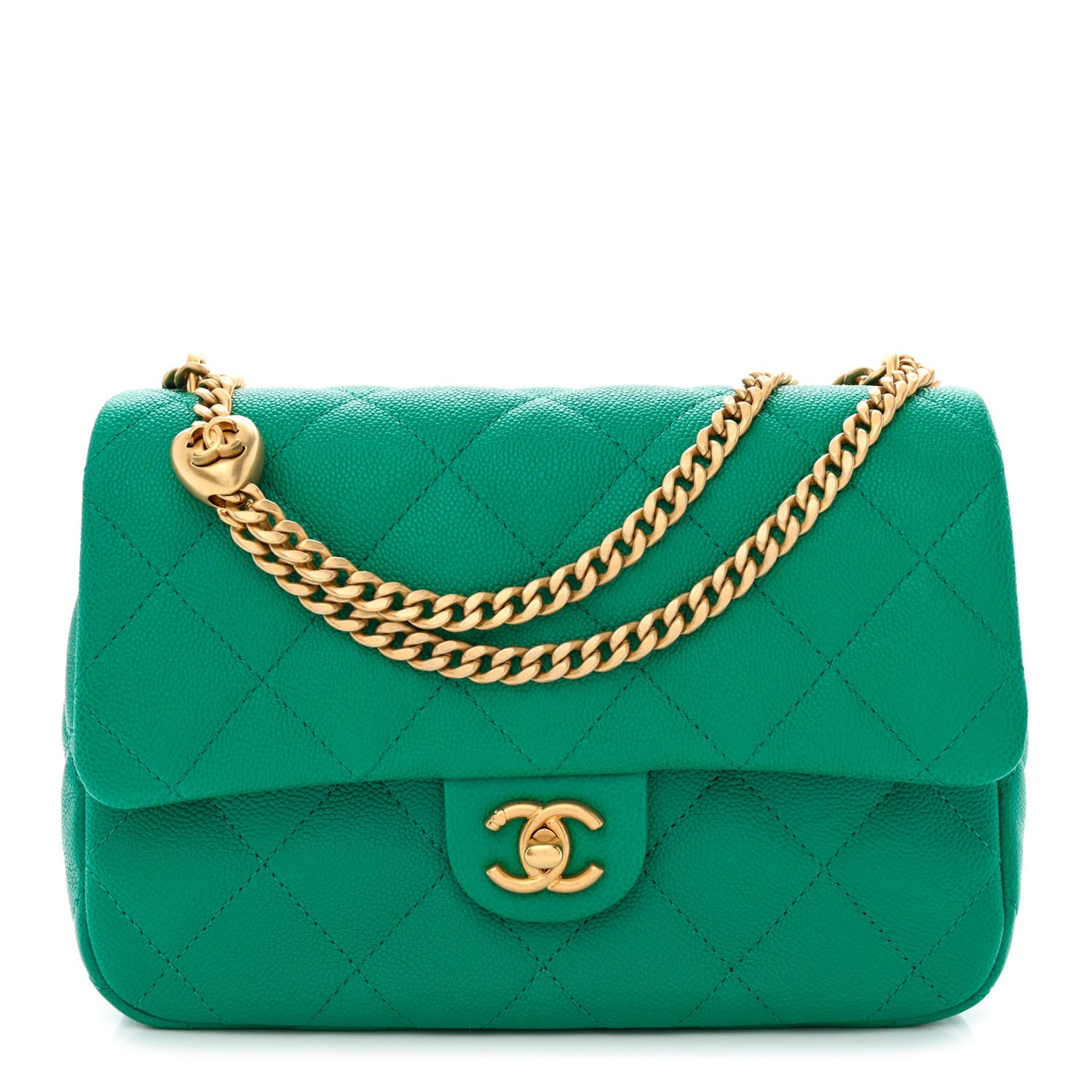 Caviar Quilted Sweetheart Flap Green
