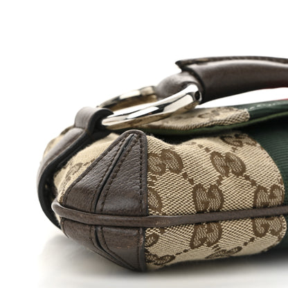 Gucci Monogram Textured Dollar Calfskin Heavy Grosgrain Web Medium Maxi Horsebit Chain Shoulder Bag Beige Ebony New Acero 10 of 11