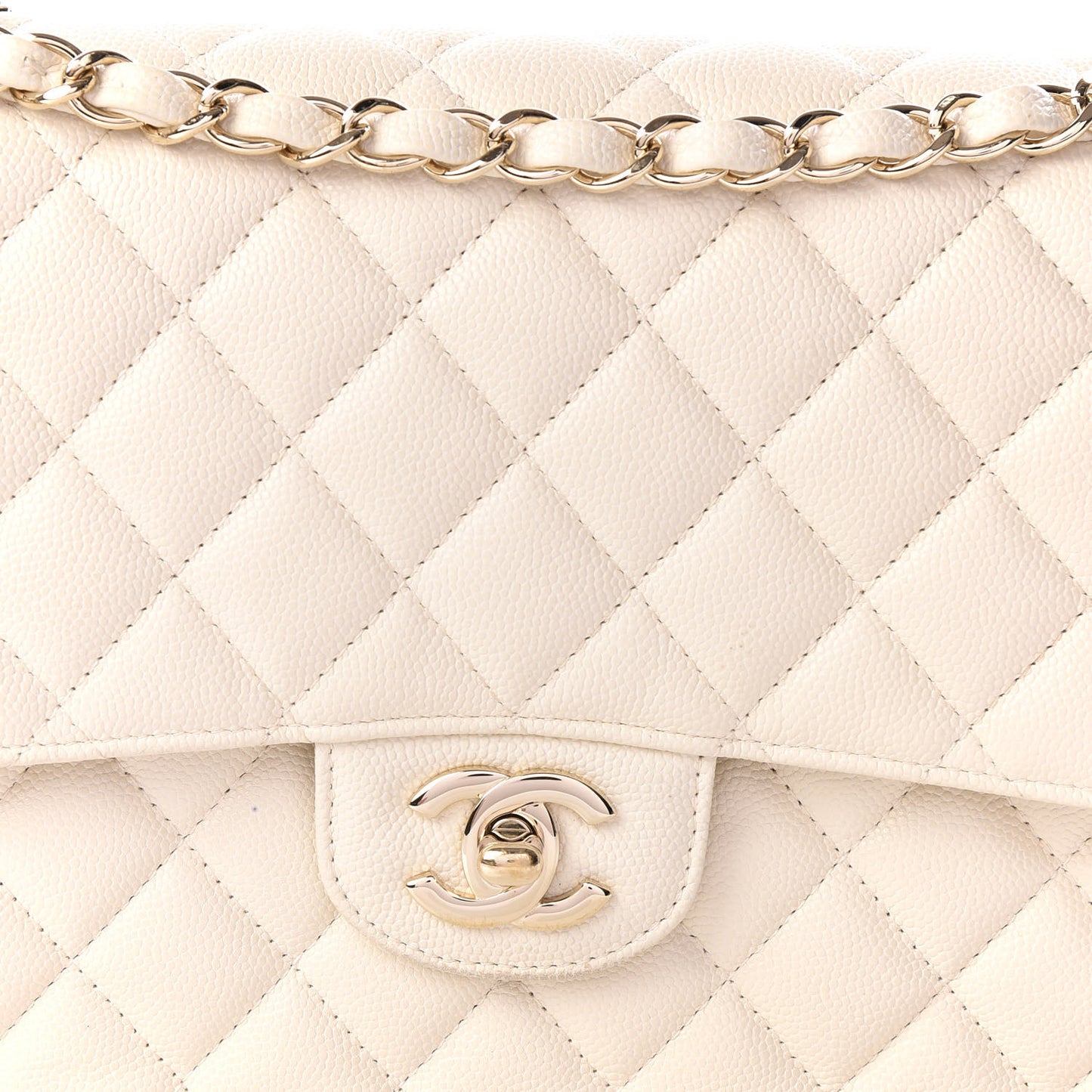 Caviar Quilted Medium Double Flap White