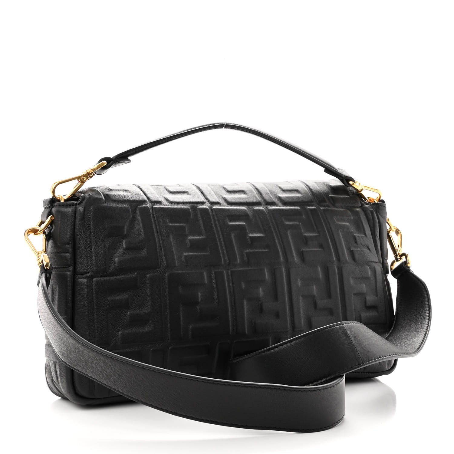 Fendi Nappa FF 1974 Embossed Large Baguette Black 2 of 9