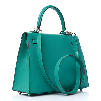 Hermes Madame Calfskin Verso Kelly Sellier 25 Vert Verone Bleu De Prusse 3 of 10
