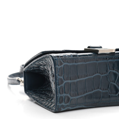 Balenciaga Shiny Calfskin Crocodile Embossed Hourglass Top Handle Bag XS Denim Blue 9 of 13