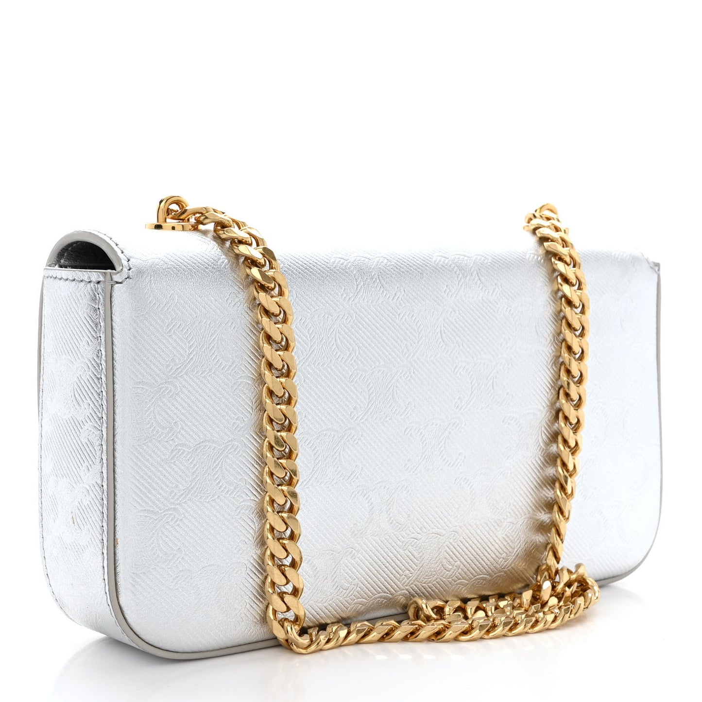 Laminated Calfskin Triomphe Embossed Claude Chain Shoulder Bag Silver