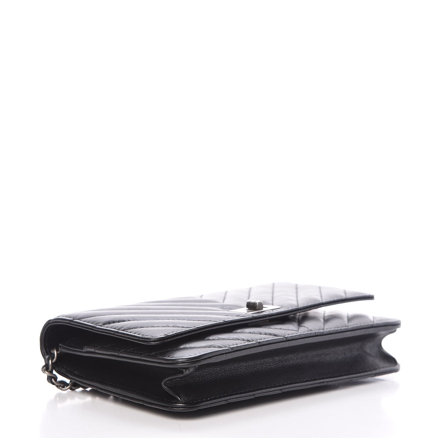 Aged Calfskin Chevron Quilted Reissue Wallet On Chain WOC Black