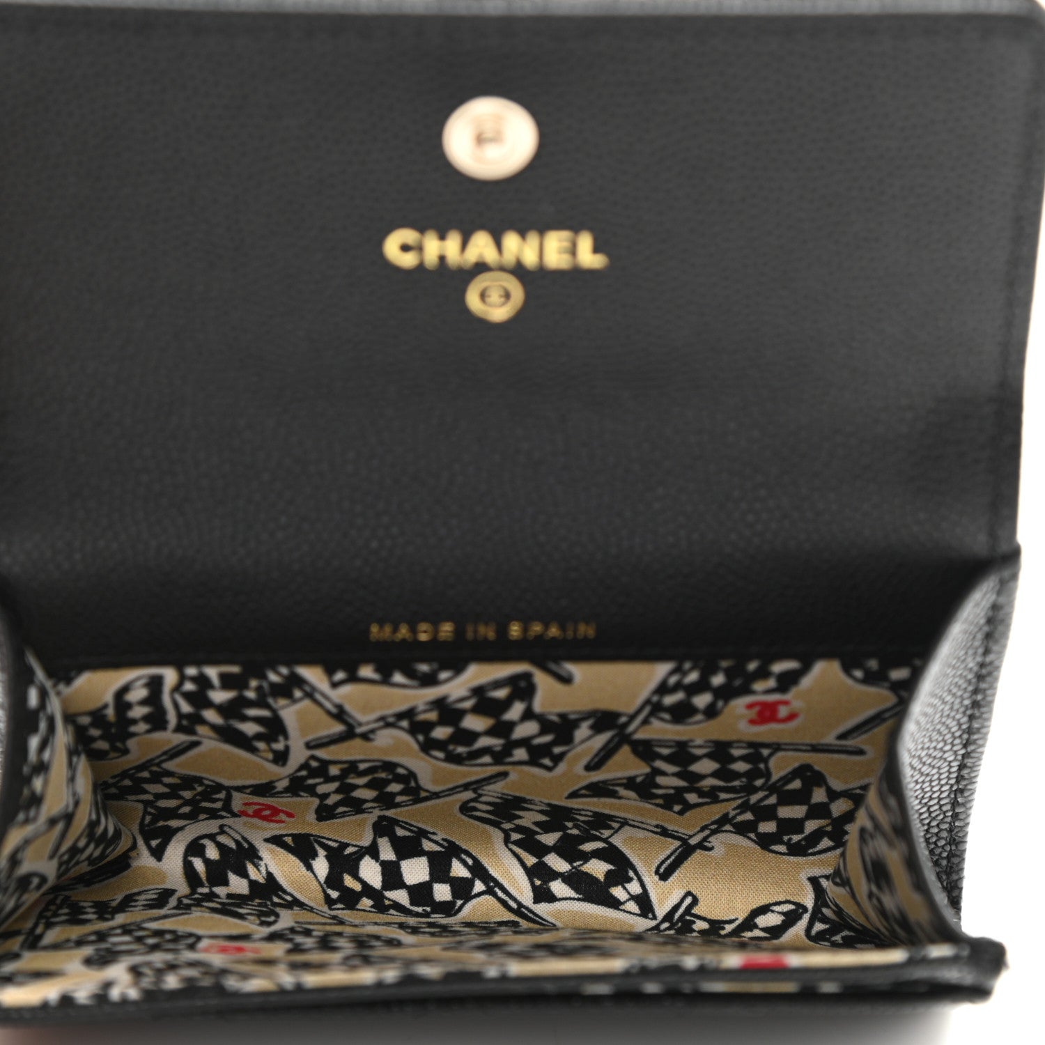 Chanel Caviar Quilted CC Racing Flag Flap Card Holder Black 5 of 9