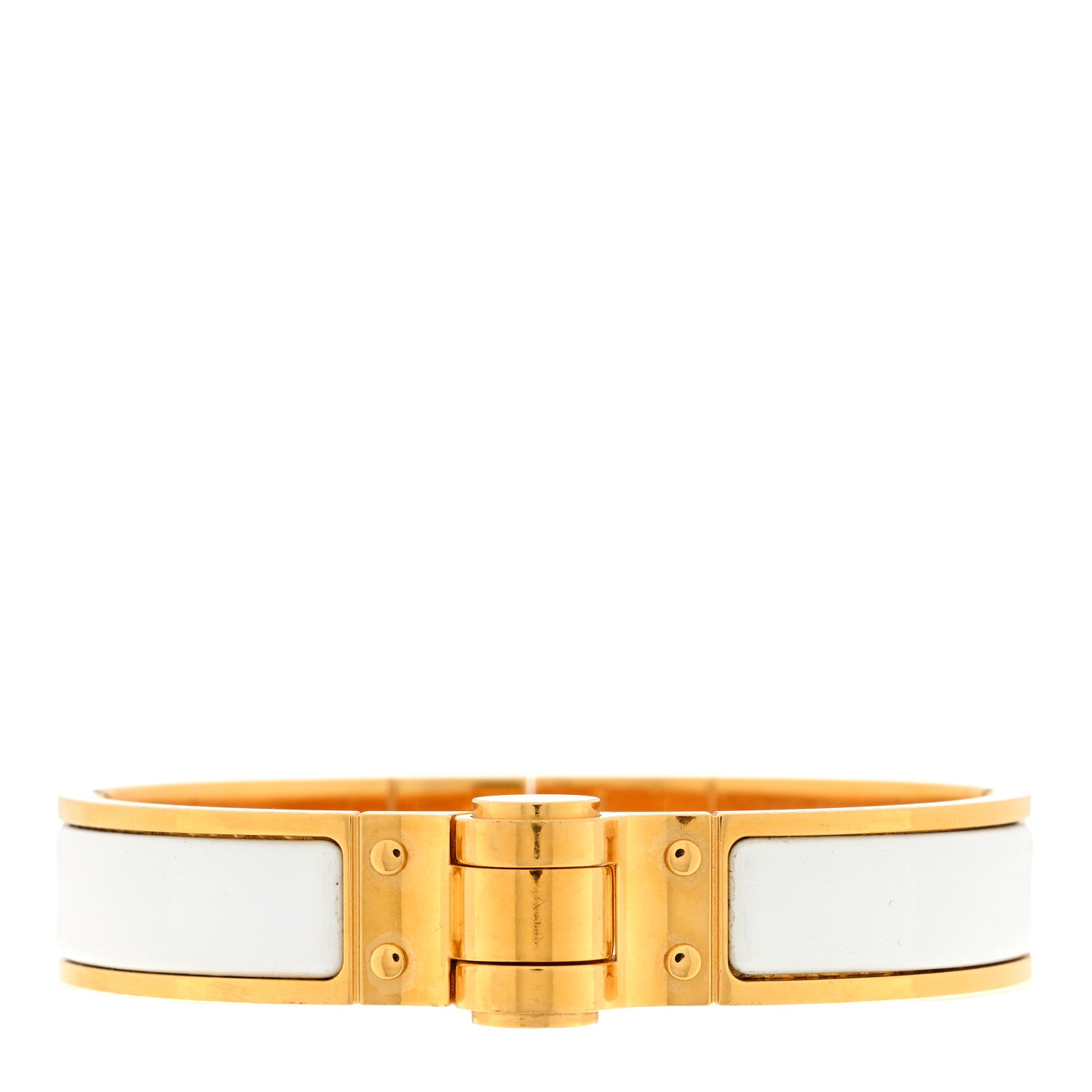 Hermes Enamel Charniere Uni Narrow Hinged Bracelet S White 1 of 3