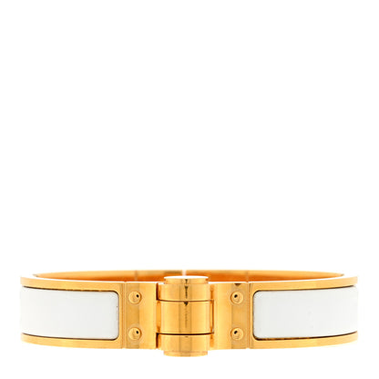 Hermes Enamel Charniere Uni Narrow Hinged Bracelet S White 1 of 3