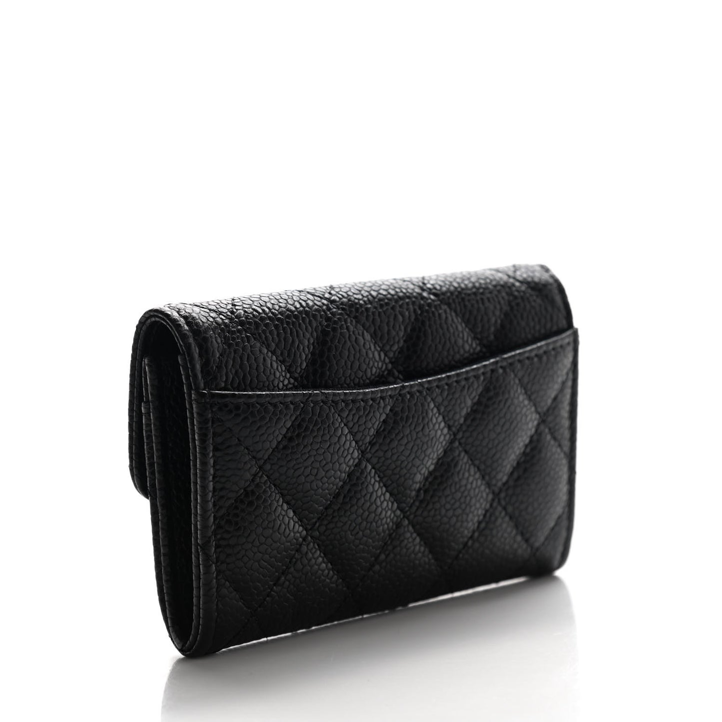 Caviar Quilted Flap Card Holder Wallet Black